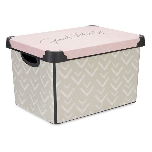 Storage Box with Lid Vibes Arrows Pink Plastic 17 L 28 x 22 x 37 cm (12 Units) Online Sale