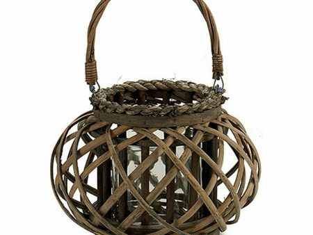 Candleholder 30 x 18,5 x 23 cm Brown Glass wicker (6 Units) Discount