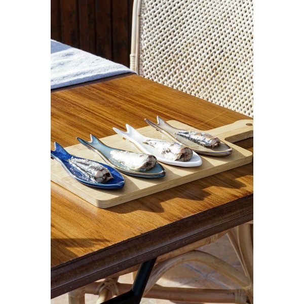 Appetizer Set Home ESPRIT Blue Green Navy Blue Bamboo Porcelain Mediterranean Fish 36 x 18 x 1,3 cm 5 Pieces on Sale