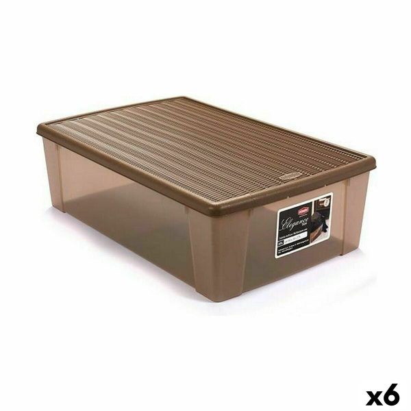 Storage Box with Lid Stefanplast Elegance Beige Plastic 38,5 x 17 x 59,5 cm (6 Units) Online Sale