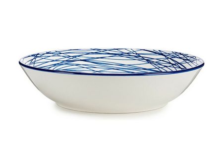 Deep Plate Stripes Porcelain Blue White 6 Units (20 x 4,7 x 20 cm) Sale