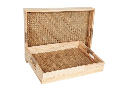 Set of trays Romimex Natural wicker MDF Wood 2 Pieces Supply