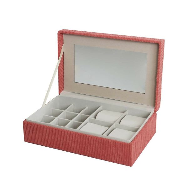 Jewelry box Versa Red Polyester Cardboard Mirror 16 x 7,8 x 25 cm Cheap