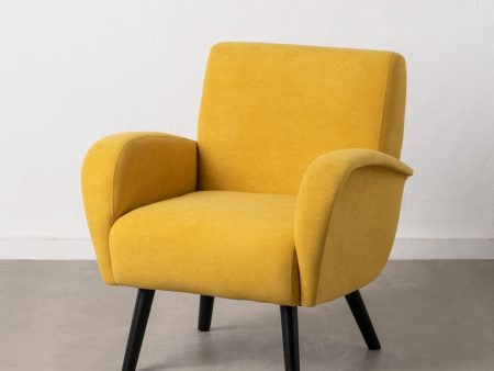 Armchair 72 x 71 x 81 cm Synthetic Fabric Wood Yellow For Discount