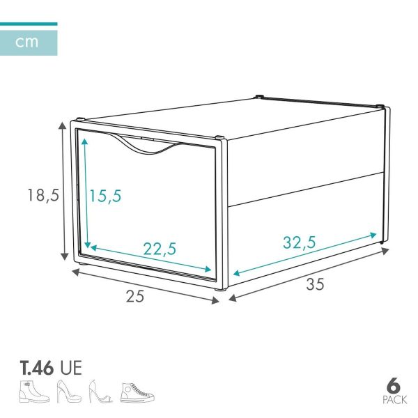 Stackable shoe box Max Home White 6 Units polypropylene ABS 25 x 18,5 x 35 cm For Discount