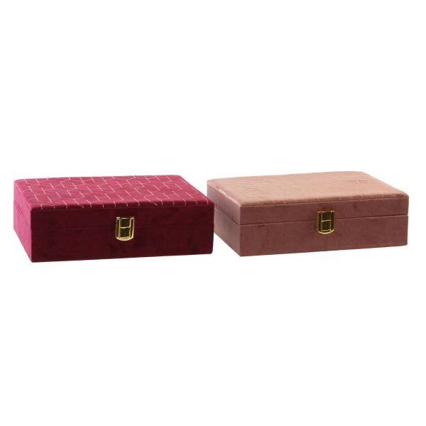 Jewelry box DKD Home Decor Purple Pink Golden Wood 24 x 16 x 7 cm (2 Units) For Discount