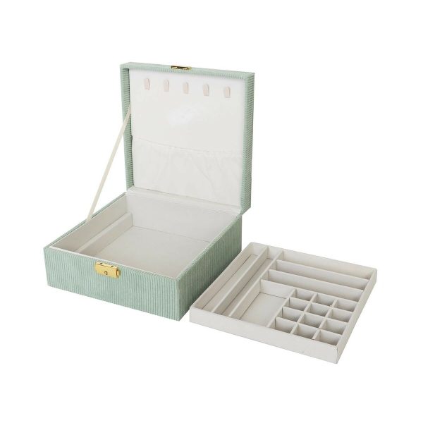 Jewelry box Versa Green Polyester Cardboard 21,5 x 9 x 21,5 cm Sale