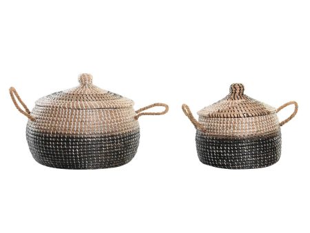 Basket set DKD Home Decor Grey Natural Bicoloured Seagrass Boho 41 x 41 x 33 cm (2 Units) Hot on Sale