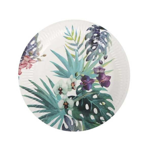 Plate set Algon Disposable Cardboard Tropical 3 Pieces 28 cm (24 Units) Online now