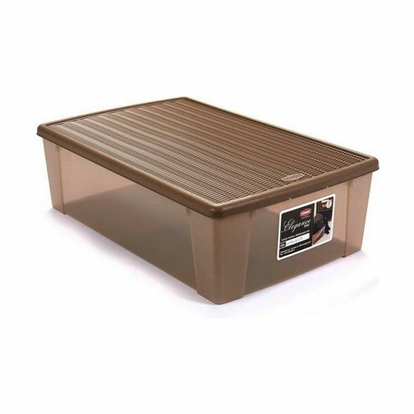 Storage Box with Lid Stefanplast Elegance Beige Plastic 38,5 x 17 x 59,5 cm (6 Units) Online Sale