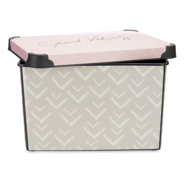 Storage Box with Lid Vibes Arrows Pink Plastic 17 L 28 x 22 x 37 cm (12 Units) Online Sale