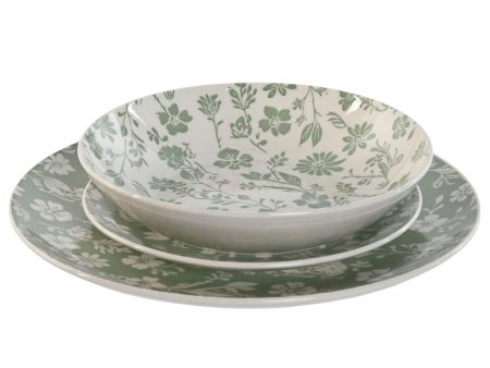 Dinnerware Set Home ESPRIT White Green Porcelain Floral 27 x 27 x 2 cm 18 Pieces For Cheap