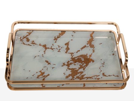 Tray Romimex Blue Golden Glass 30 x 6 x 20 cm For Sale