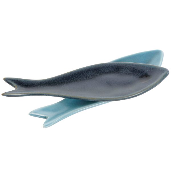 Appetizer Set Home ESPRIT Blue Green Navy Blue Bamboo Porcelain Mediterranean Fish 36 x 18 x 1,3 cm 5 Pieces on Sale