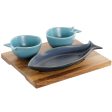 Appetizer Set Home ESPRIT Blue Sky blue Porcelain Acacia Mediterranean Fish 19,5 x 16,5 x 1,3 cm 4 Pieces Sale