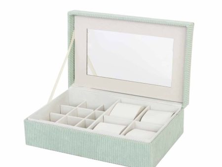 Jewelry box Versa Green Polyester Cardboard Mirror 16 x 7,8 x 25 cm For Cheap