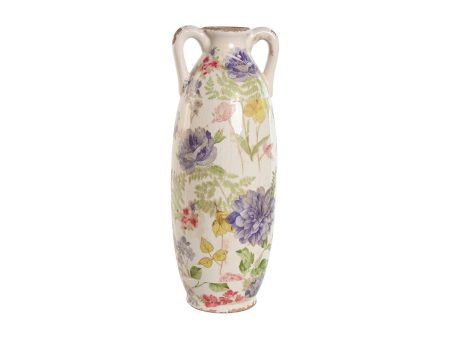 Vase Home ESPRIT White Multicolour Lilac Stoneware 13 x 13 x 35 cm Online now