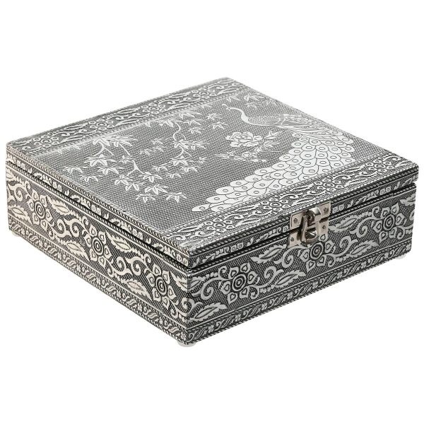 Jewelry box Home ESPRIT Green Silver Wood Aluminium 18 x 18 x 6 cm For Discount