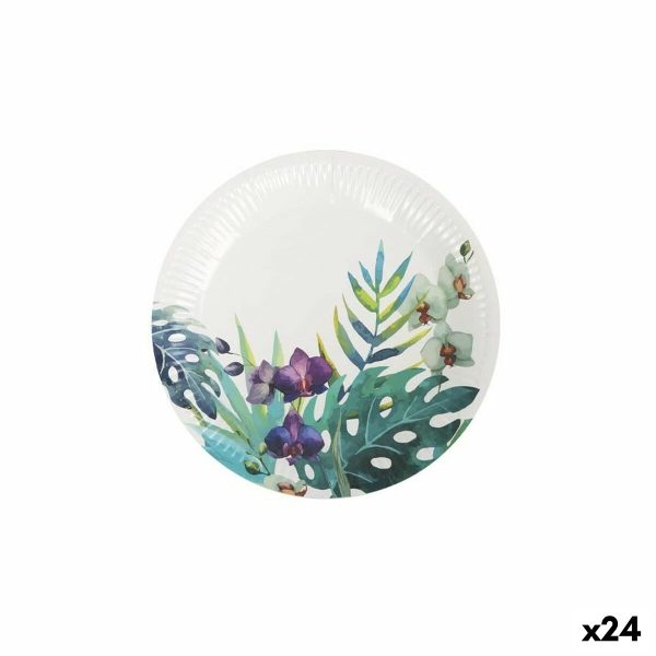 Plate set Algon Disposable Cardboard Tropical 12 Pieces 18 cm (24 Units) Hot on Sale