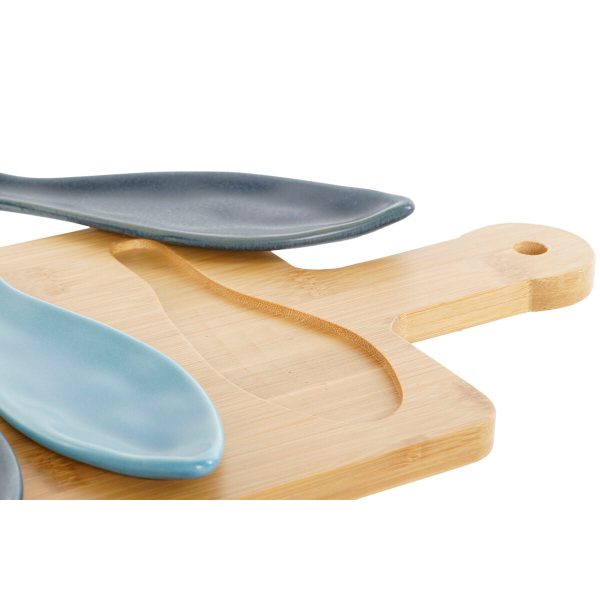 Appetizer Set Home ESPRIT Blue Green Navy Blue Bamboo Porcelain Mediterranean Fish 36 x 18 x 1,3 cm 5 Pieces on Sale