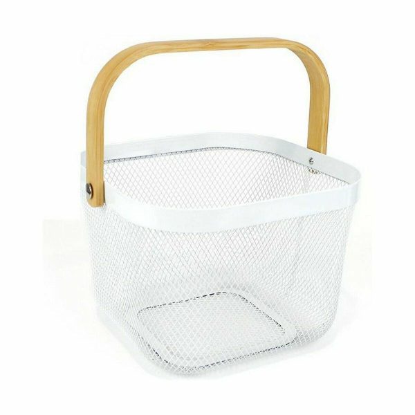 Multi-purpose basket Confortime Metal Wood 25 x 26 x 18 cm (6 Units) Online Hot Sale