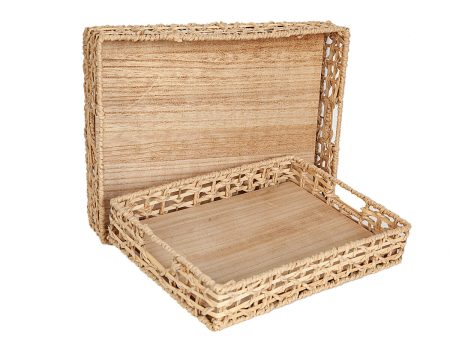 Set of trays Romimex Natural wicker 2 Pieces Hot on Sale