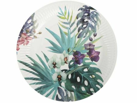 Plate set Algon Disposable Cardboard Tropical 3 Pieces 28 cm (24 Units) Online now