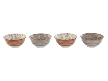 Set of bowls Home ESPRIT Brown Beige Porcelain Flowers Shabby Chic 15 x 15 x 7 cm Discount