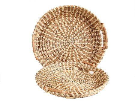 Set of trays Romimex Beige Natural Fibre 2 Pieces Fashion