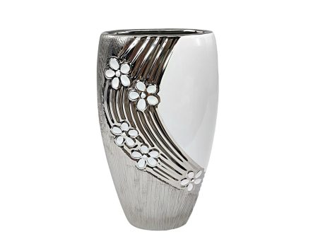 Vase Romimex White Silver Ceramic 16 x 30 x 9 cm Cheap