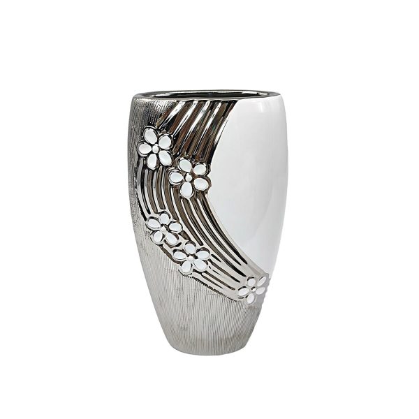 Vase Romimex White Silver Ceramic 16 x 30 x 9 cm Cheap