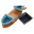 Appetizer Set Home ESPRIT Blue Navy Blue Porcelain Acacia Fish Mediterranean 28 x 9,7 x 1,3 cm 4 Pieces Online Sale