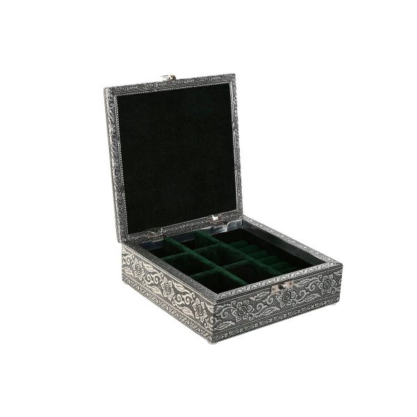 Jewelry box Home ESPRIT Green Silver Wood Aluminium 18 x 18 x 6 cm For Discount