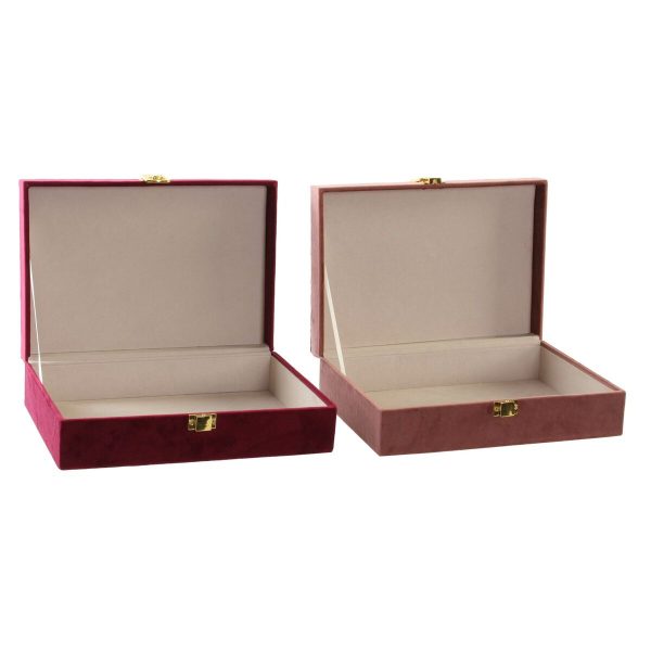 Jewelry box DKD Home Decor Purple Pink Golden Wood 24 x 16 x 7 cm (2 Units) For Discount