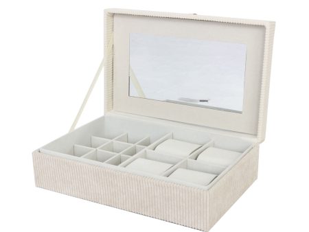 Jewelry box Versa Beige Polyester Cardboard Mirror 16 x 7,8 x 25 cm Online Sale