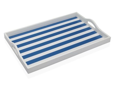 Tray Versa Blue MDF Wood 30 x 5 x 45 cm Stripes Online Hot Sale