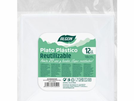 Set of reusable plates Algon Squared White Plastic 18 x 18 x 4 cm (24 Units) on Sale