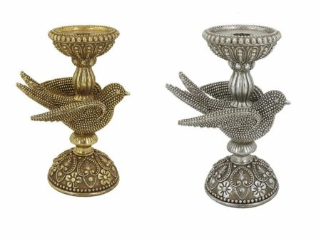 Candle Holder DKD Home Decor Golden Silver Resin Bird 17 x 11 x 25 cm (2 Units) For Sale