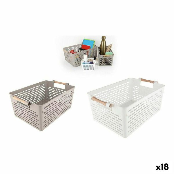 Multi-purpose basket Confortime Wood 37 x 23 x 15 cm (18 Units) Online Hot Sale