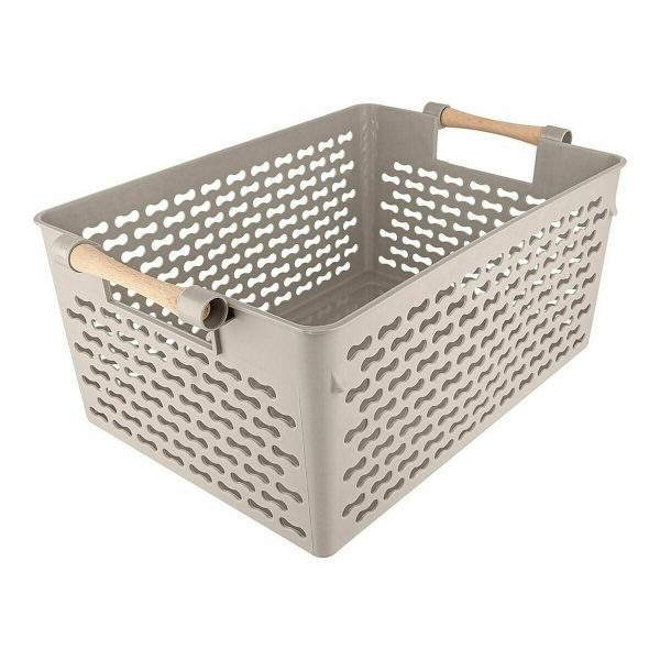 Multi-purpose basket Confortime Wood 37 x 23 x 15 cm (18 Units) Online Hot Sale