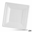 Plate set Algon Disposable White Sugar Cane Squared 26 cm (24 Units) For Cheap