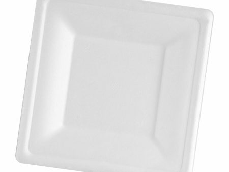 Plate set Algon Disposable White Sugar Cane Squared 26 cm (24 Units) For Cheap