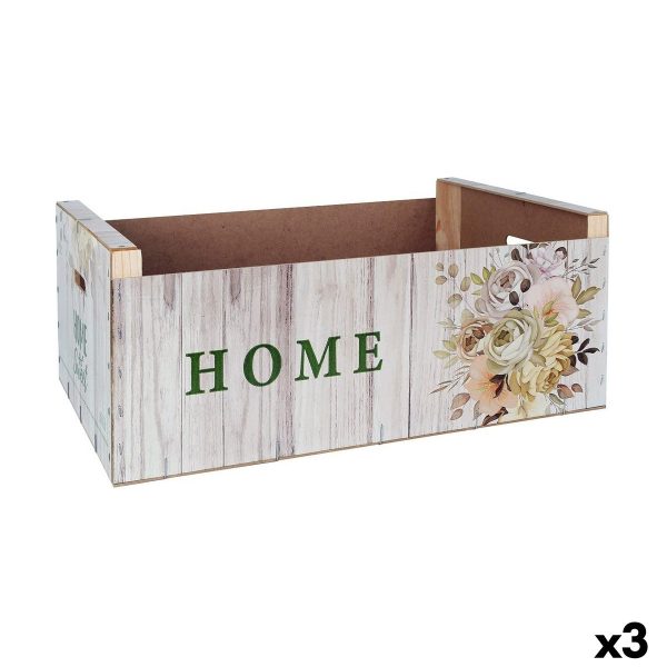 Storage Box Confortime Sweet Home Multicolour Wood Flowers 58 x 39 x 21 cm (3 Units) Discount