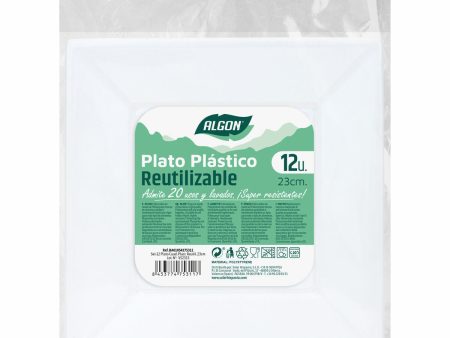 Set of reusable plates Algon Squared White Plastic 23 x 23 x 2 cm (24 Units) on Sale