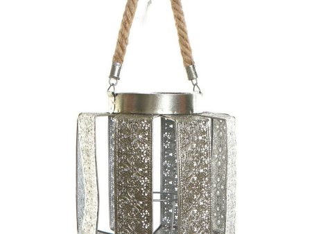 Candle Holder DKD Home Decor 21 x 21 x 23 cm Silver Metal Rope Arab Online Sale