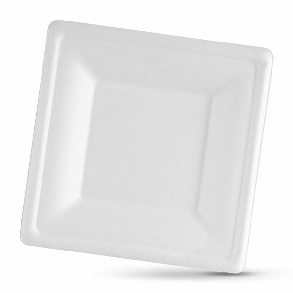 Plate set Algon Disposable White Sugar Cane Squared 26 cm (24 Units) For Cheap