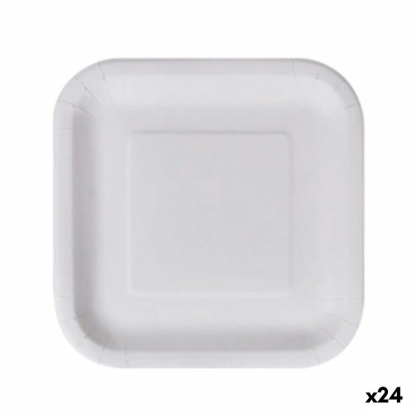 Plate set Algon Disposable White Cardboard Squared 23 cm (24 Units) For Discount