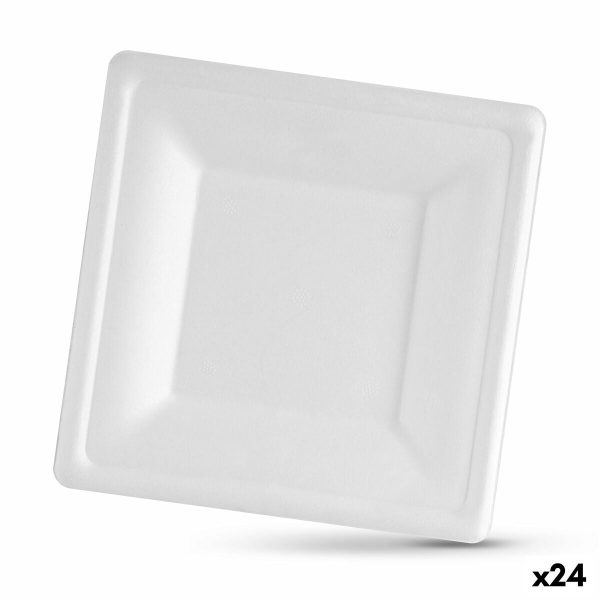 Plate set Algon Disposable White Sugar Cane Squared 20 cm (24 Units) on Sale